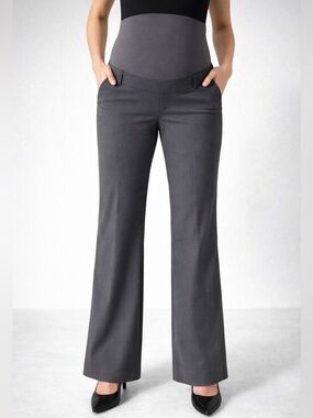 Thyme Maternity Grey Pinstripe Dress Pants Bootcut Over Belly Panel M